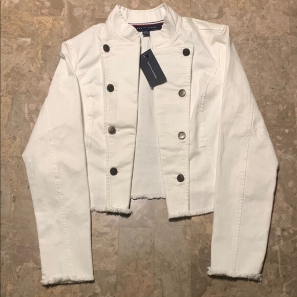 Tommy Hilfiger White Jean Jacket Cropped Design - Picture 1 of 10